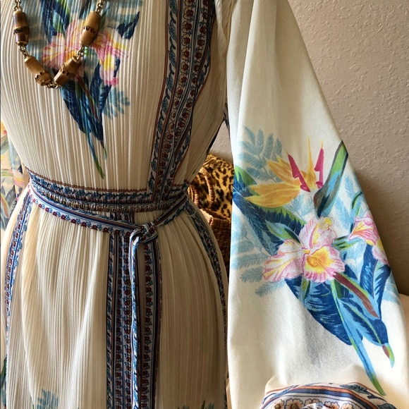 Vintage 70’s HAL FERMAN Boho Asian floral Dress - Picture 2 of 7